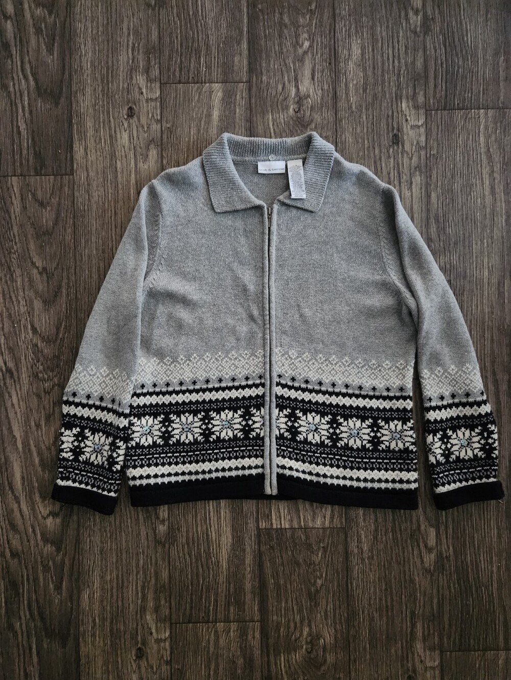 Croft & Barrow Fair Isle Knit CardiganNordic Snowflake Zip Sweater Size L